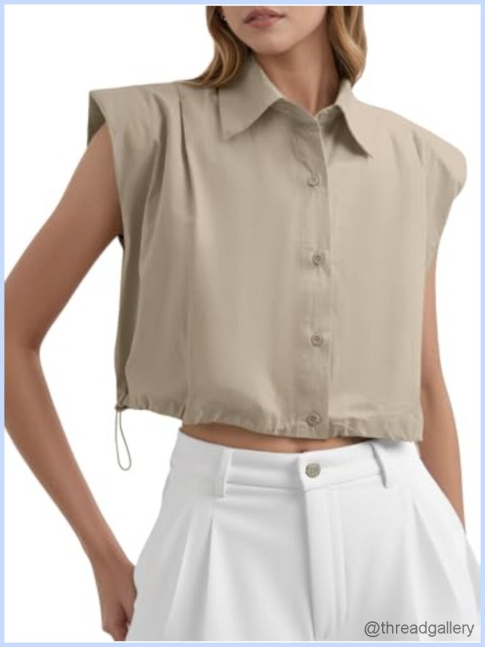 Cotton Cropped Button Down Tank Top Sleeveless Casual Summer
